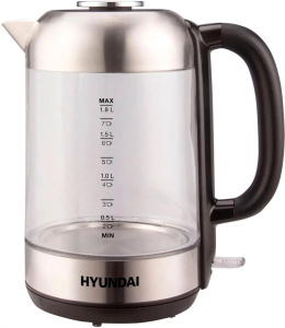 Чайник Hyundai HYK-G4034 1.8л 2200Вт черный прозрачный